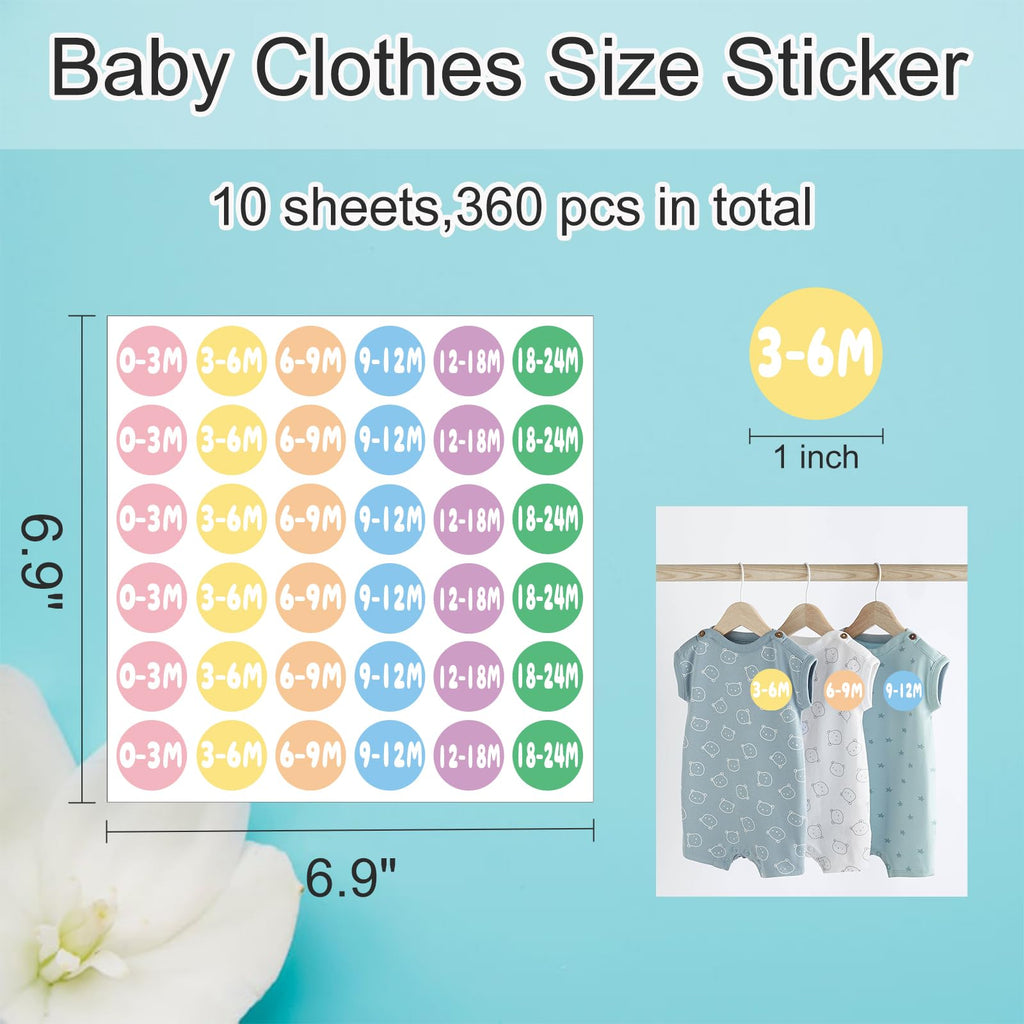 360 PCS Baby Clothing Size Stickers for Nursery Drawer(0-24 Months)