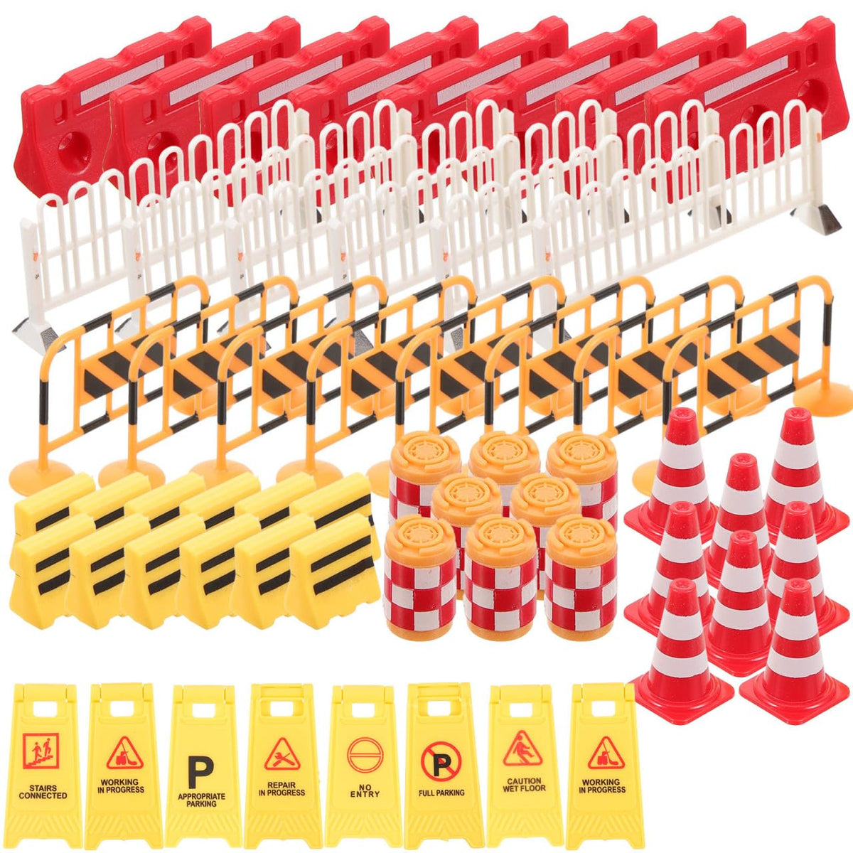 ibasenice 62PCS Mini Traffic Barricade Toy Construction Set – Realistic Plastic Road Signs & Cones for Kids’ Safety Learning, Dollhouse Street Play, Classroom STEM Education