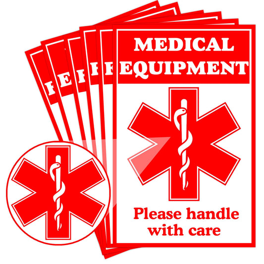 SMARSTICKER Medical Alert Equipment Luggage Tag Stickers 2x3 inch Handle with Care Labels for Medical Supplies (8 Pack), Red