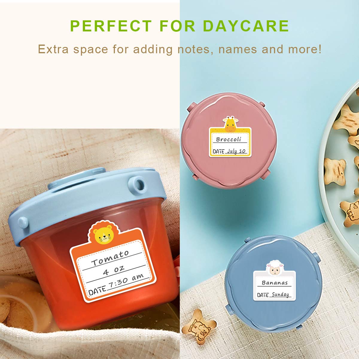 Food Containers Stickers Daycare Labels Removable Waterproof Labels for Kitchen Kids Bottle 108Pcs