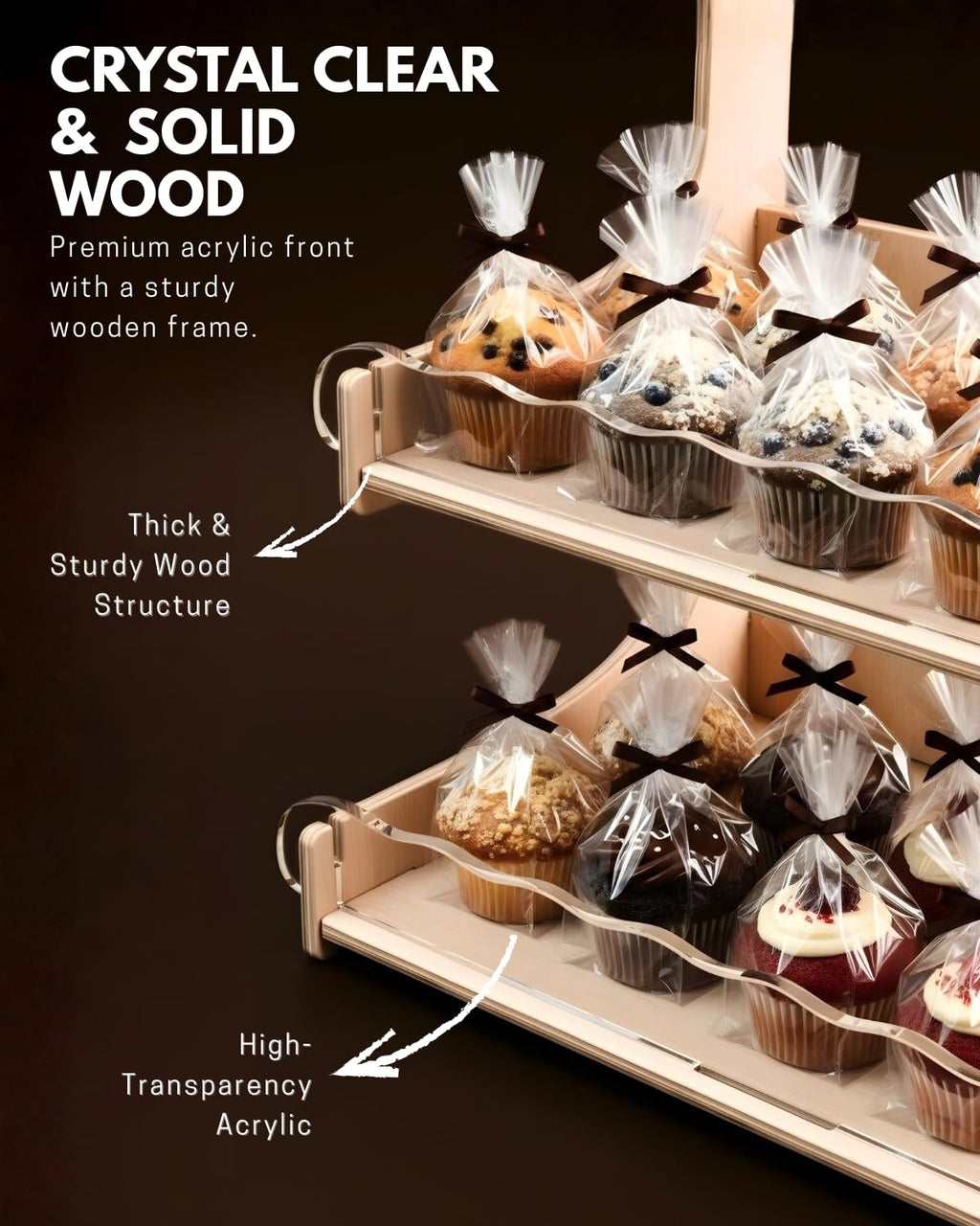 HOTCAN Cookie Display with Acrylic Front & Wooden Cookie Display