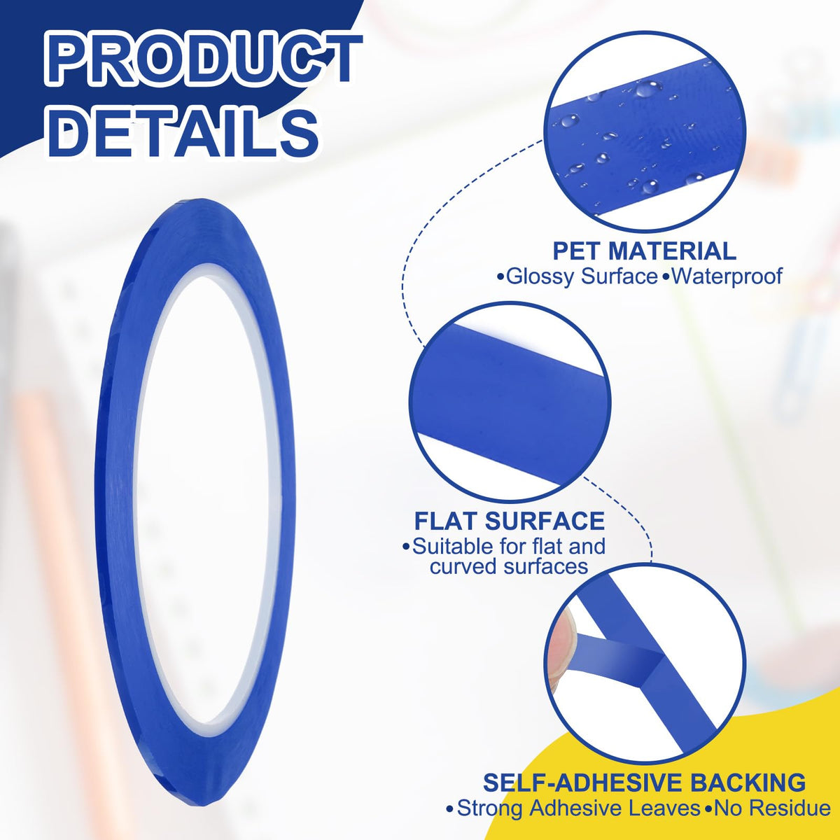 MECCANIXITY Whiteboard Tape 5/64" / 2mm Self Adhesive Graphic Chart Line Tape 72 Yard Grid Marking Stickers for Pinstripe Dry Erase Board Scrapbooking DIY Art Crafts, Blue, Pack of 3 5/64" x 72 Yard