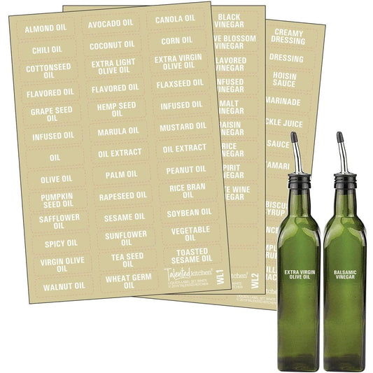 Talented Kitchen 114 White Oils, Vinegars & Liquids Label System: 114 Names of Oils, Vinegars, Sauces Syrups & Blank Labels. Clear Sticker, White Font. Preprinted Stickers White Oil, Vinegar & Sauces Labels 114 WHITE on CLEAR LIQUID LABELS