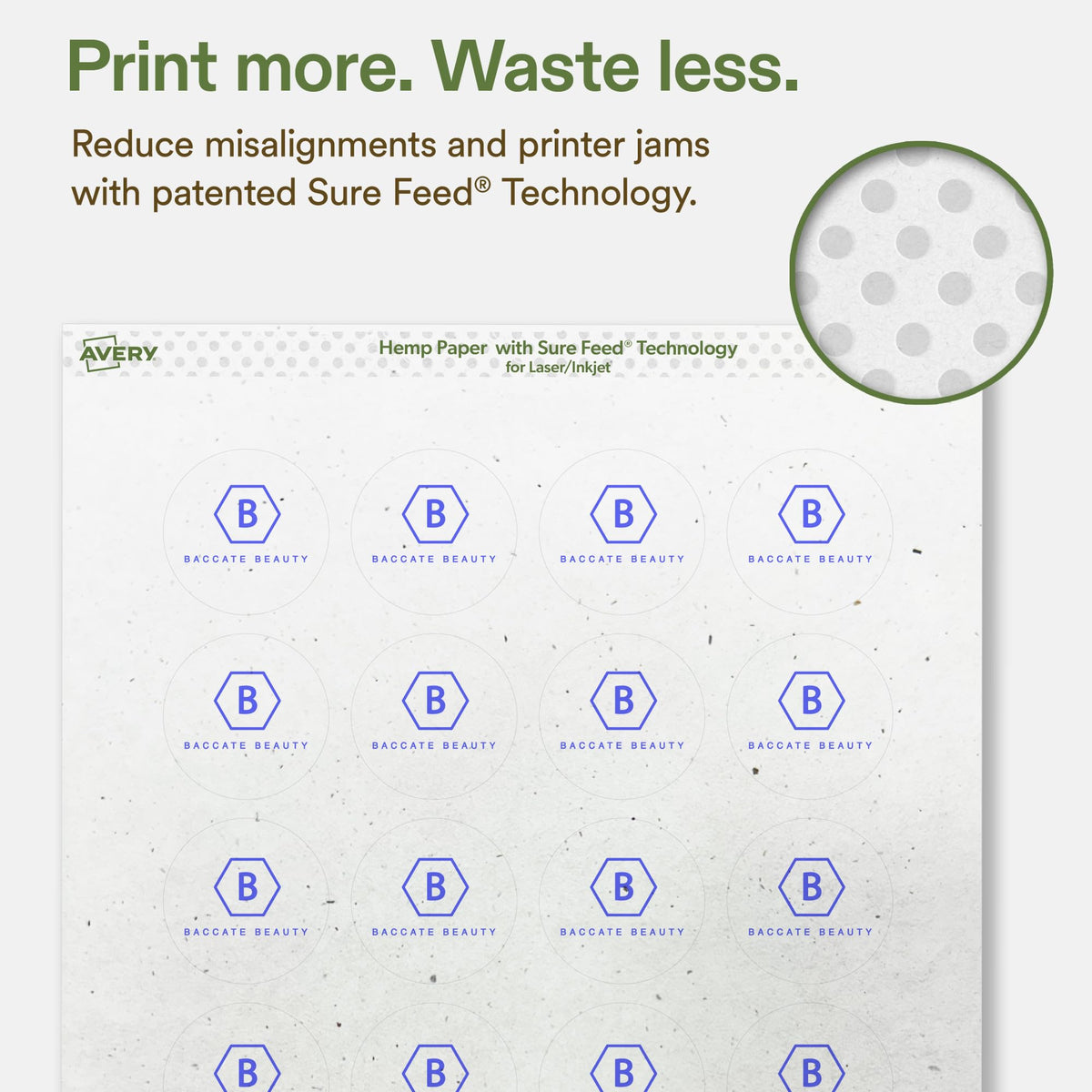 Avery Printable Round Hemp Labels with Sure Feed Technology, 1-2/3" Diameter, Off-White, Print-to-the-Edge, Laser & Inkjet Compatible, 400 Total, Great for Product Branding, Packaging, and More 400 Labels