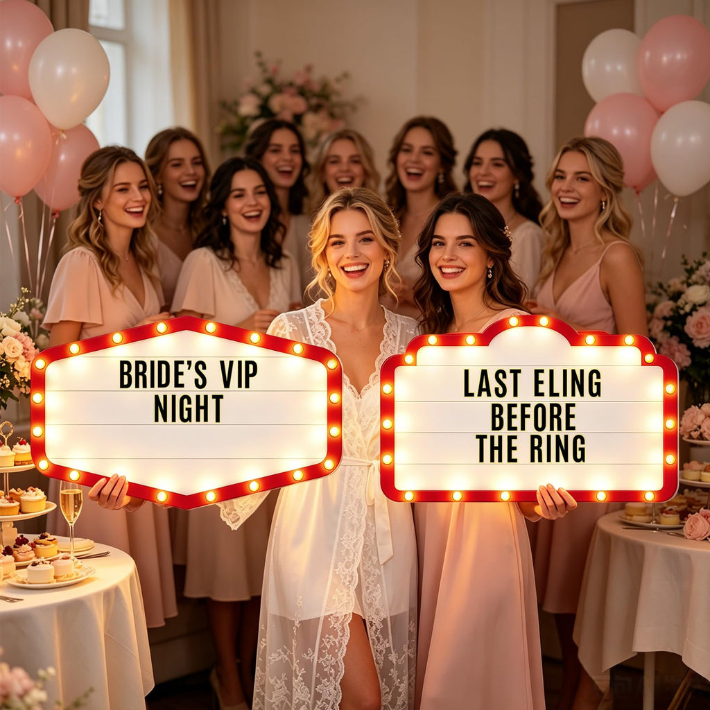 2 Pack Wedding Bottle Service Sign - Large Entrance Prop with LED Lights