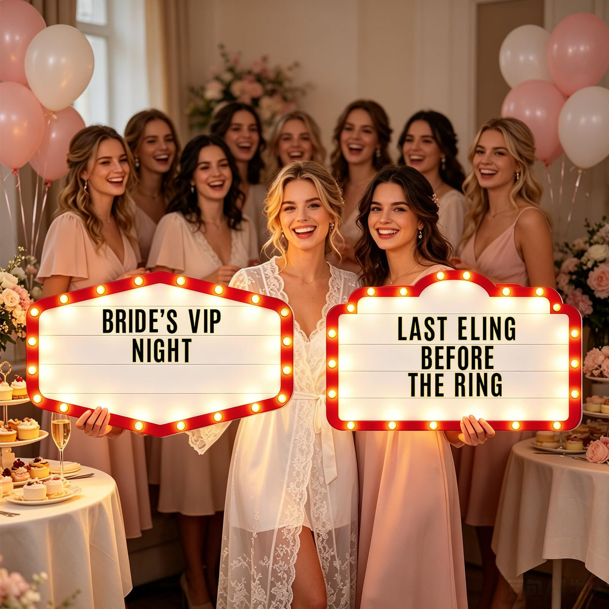 2 Pack Wedding Bottle Service Sign - Large Entrance Prop with LED Lights