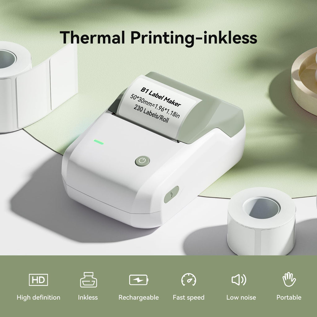 NIIMBOT B1 Label Maker Machine with Tape for Home and School, Green White Printer+Tape