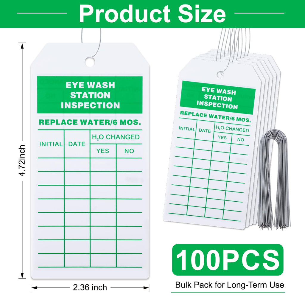 100 PCS Eye Wash Station Inspection Tags Bulk with Wire Ties