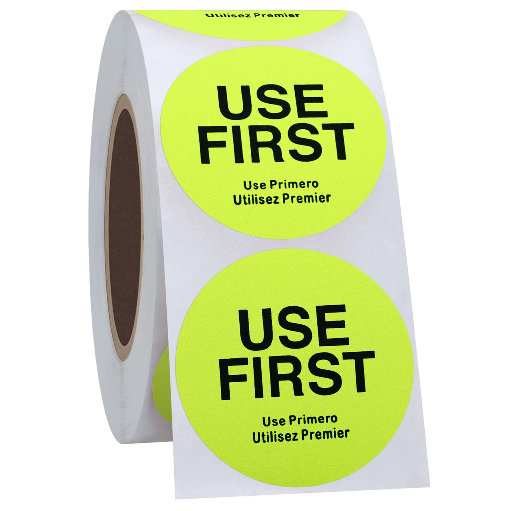 Hybsk Fluorescence USE First Stickers Restaurant Food Service FIFO Label 1.5 Inch Total 500 Labels Per Roll (Fluorescence Yellow) Fluorescence Yellow