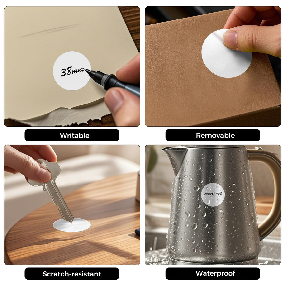 White Round Stickers Roll 1.5 Inch Vinyl Dot Labels 1000 PCS White