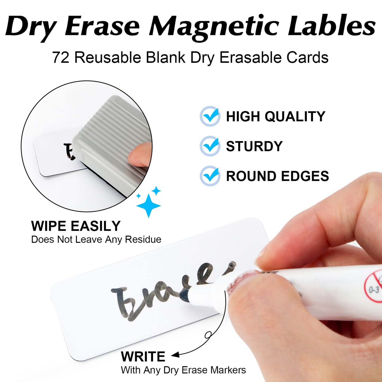72Pcs Magnetic Dry Erase Labels, 3.2x1.2 Inches White Blank Writable Reusable Name Tag Stickers for Classroom Home Office Refrigerator 3.2" x 1.2"