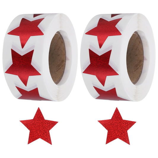 uxcell 1000Pcs Glitters Star-Shaped Stickers 1 Inch Holographic Sparkle Self-Adhesive Coding Label Waterproof Shiny Stickers for Office Shop Home Classroom Marking, Red(C-83-25)