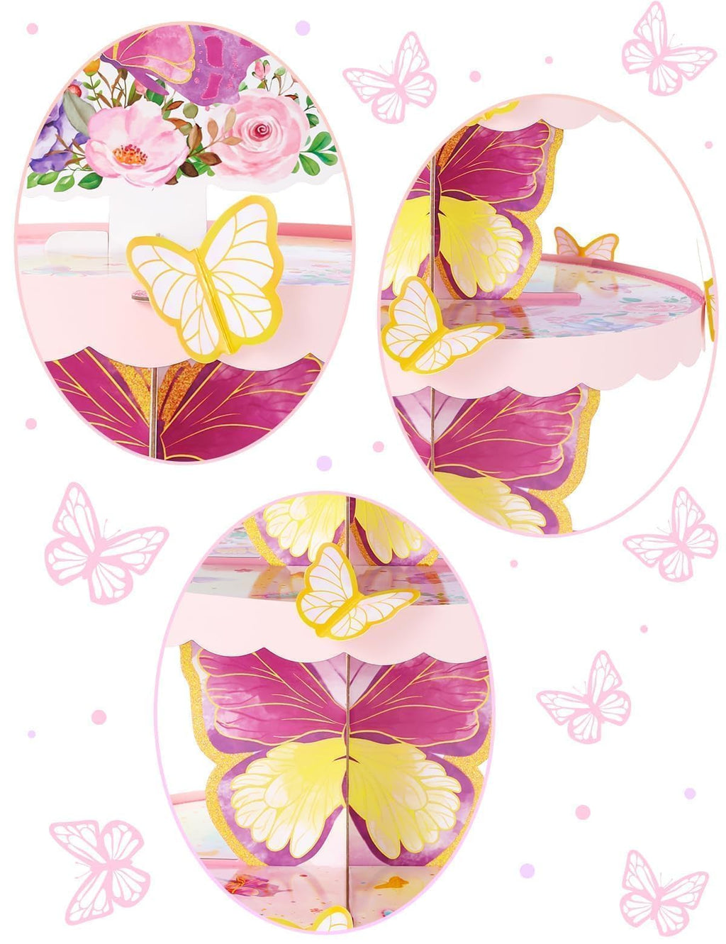 WERNNSAI 3-Tier Butterfly Cupcake Stand Cardboard Dessert Tower Butterfly A