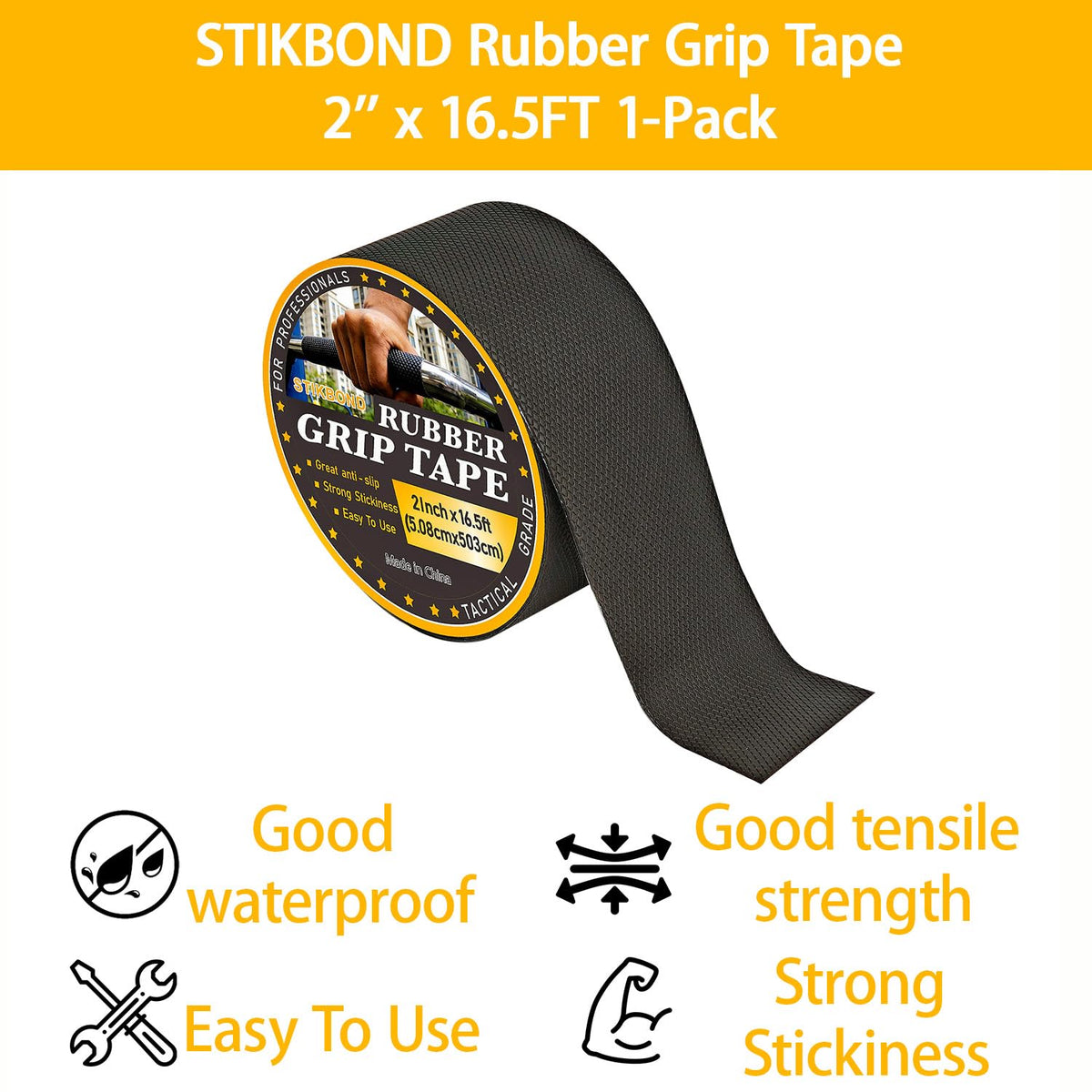 2" x 16.5ft Rubber Grip Tape 1-Pack Anti-Slip Safety Tape with High Density Rubber Material for Tools,Bike Handlebars, Sports Equipment and Handrails 2" x 16.5ft