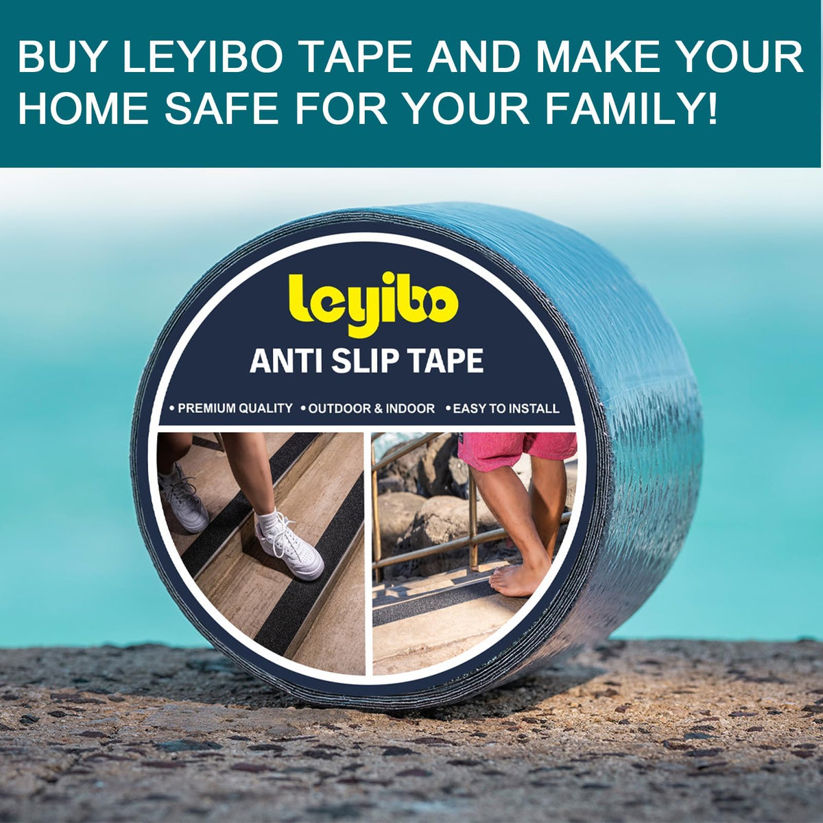 Anti Slip Tape, 4 Inch x 16 Ft Grip Tape for Stairs Outdoor/Indoor, Waterproof Non Skid Roll for Stair Treads Non Slip, High Traction Friction Abrasive Adhesive Stair Steps - Black 4" x 16' 1