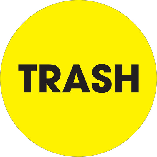 Discount Tag & Label 'Trash' Labels/Stickers, 2' Circle, Fluorescent Yellow, 500 Labels Per Roll (1 Roll)