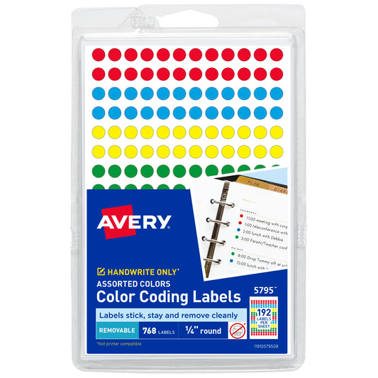 Avery Color-Coding Removable Labels, 1/4 Inch Round Stickers, Assorted Colors, Non-Printable, 760 Labels Per Pack, 18 Packs, 13,680 Dot Stickers Total (5795)