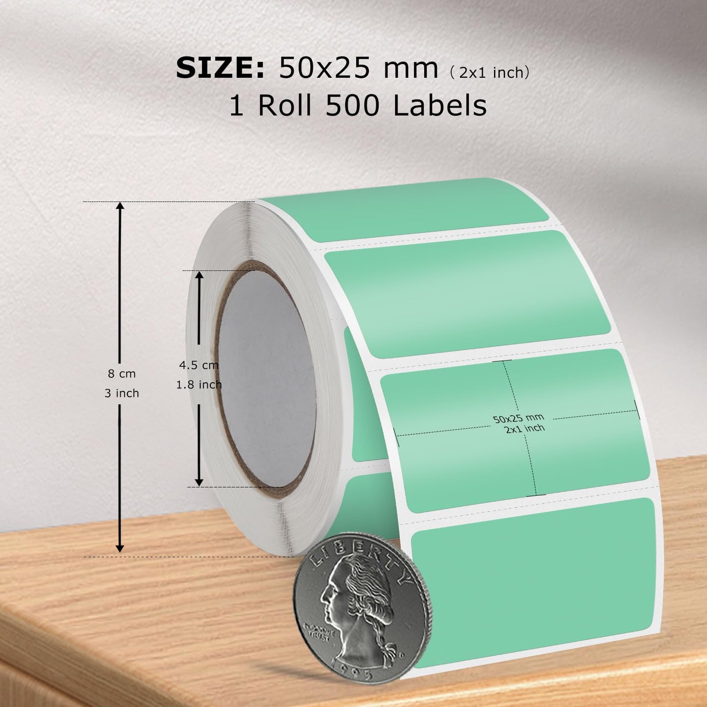 Green Thermal Labels 1 × 2 Inch Vinyl Rectangular Waterproof Direct Printer Sticker Self-Adhesive Perforated Name Tag for Logo DIY QR Design Office Address 500 PCS Green