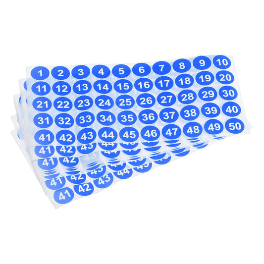 MECCANIXITY 1 to 50 Number Stickers Number Label Self Adhesive Marked Sticker Blue and White for Classification, Pack of 10