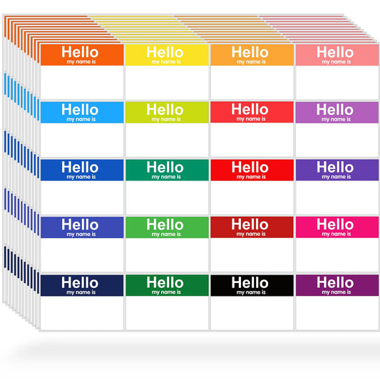 Hello My Name is Stickers Personalized Name Tags - Adhesive, Identification Badges Name Labels for Kids, Classroom, Events - 20 Color Bulk Name Tag Stickers for Clothes, Backpacks, Daycare