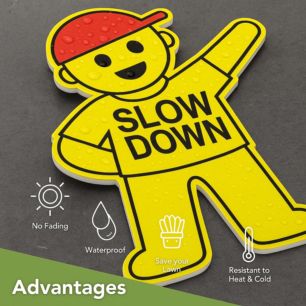 Kids Slow Down Sign with Flag for Yard – Caution Children at Play, Kids Playing Slow Down Marker for Neighborhood Street Safety (yellow) yellow