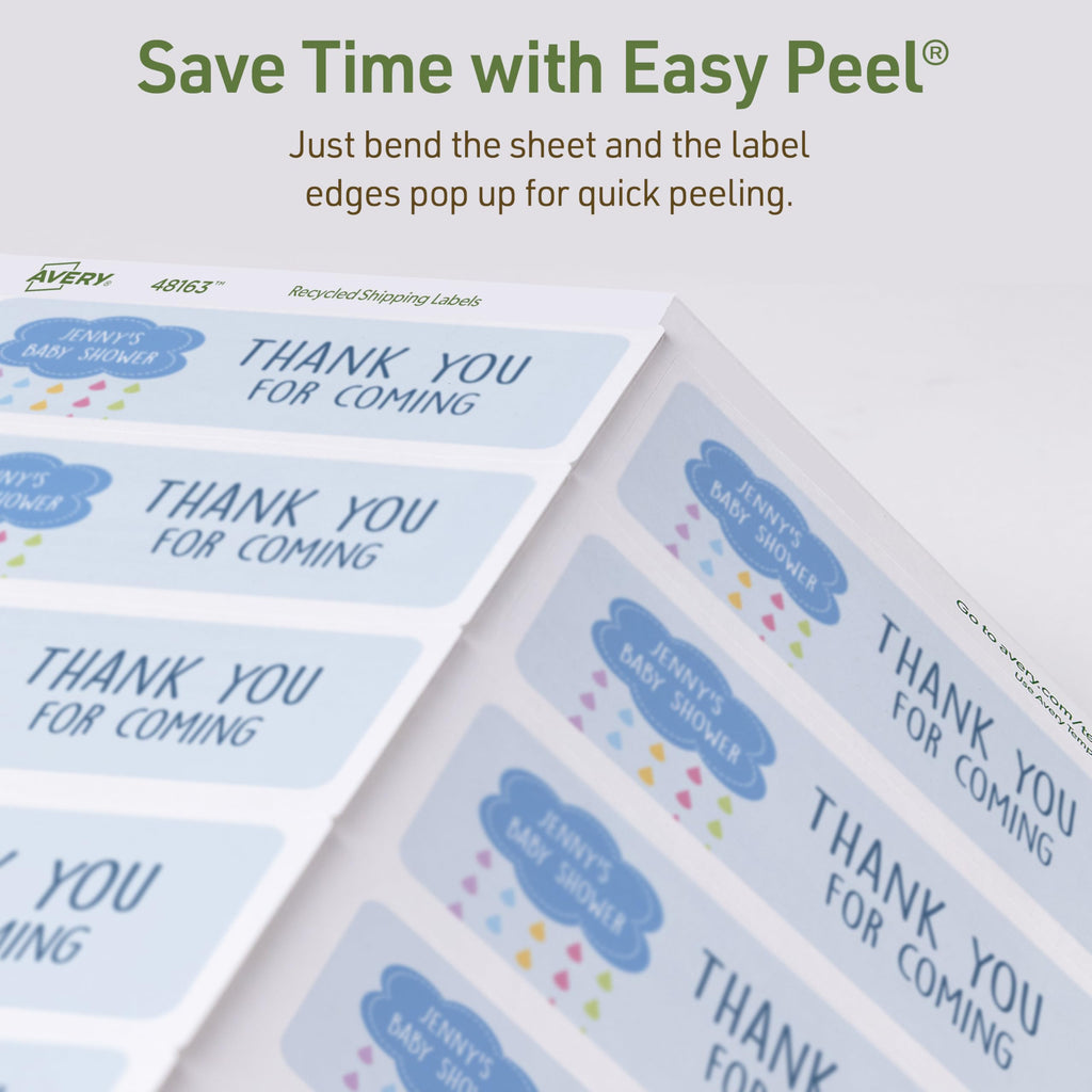 Avery® EcoFriendly Recycled Shipping Labels, 2" x 4", White, Permanent Adhesive, Laser & Inkjet Printers, 1,000 Total, Great for Shipping and Mailing, Product Merchandising, and More (48163) 1,000 labels 2" x 4"
