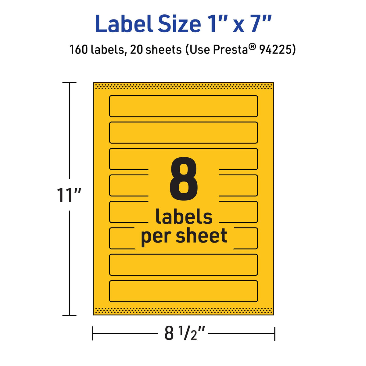 Avery® Printable Rectangle Labels, Sure Feed® Technology, 1" x 7", Bright Yellow Labels, Print-to-The-Edge, Laser/Inkjet Printable, 160 Total, Great for Candles and Jars 160 labels
