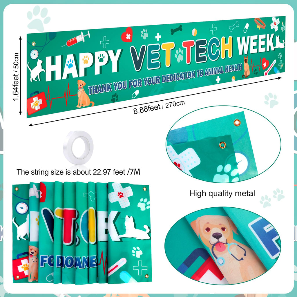 HOWAF Happy Vet Tech Week Banner, Veterinary Technician Appreciation Yard Banner, Dog Cat Paw Print Pet Clinic Outdoor Fence Hanging Sign, Vet Staff Thank You Party Decorations Supplies