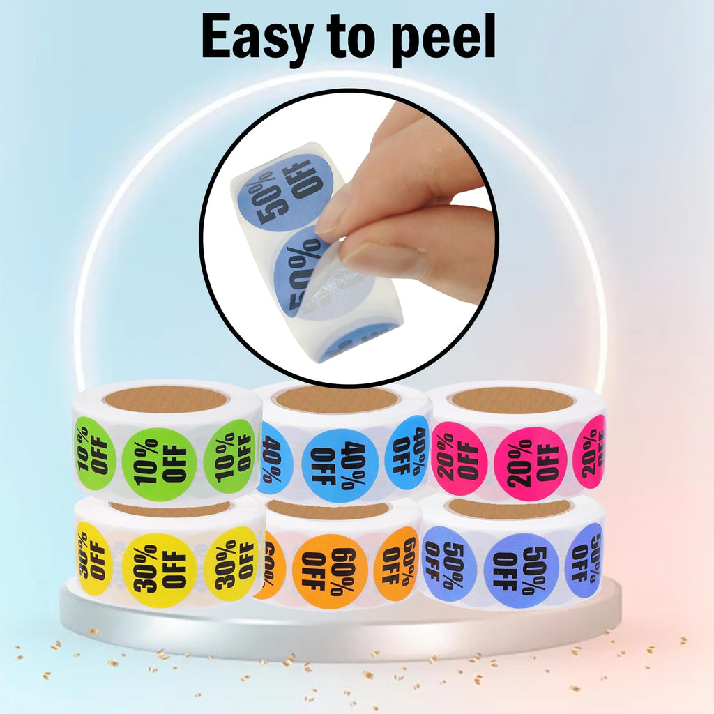 3000Pcs Discount Stickers,1 in Percent Off Sale Stickers,6 Rolls