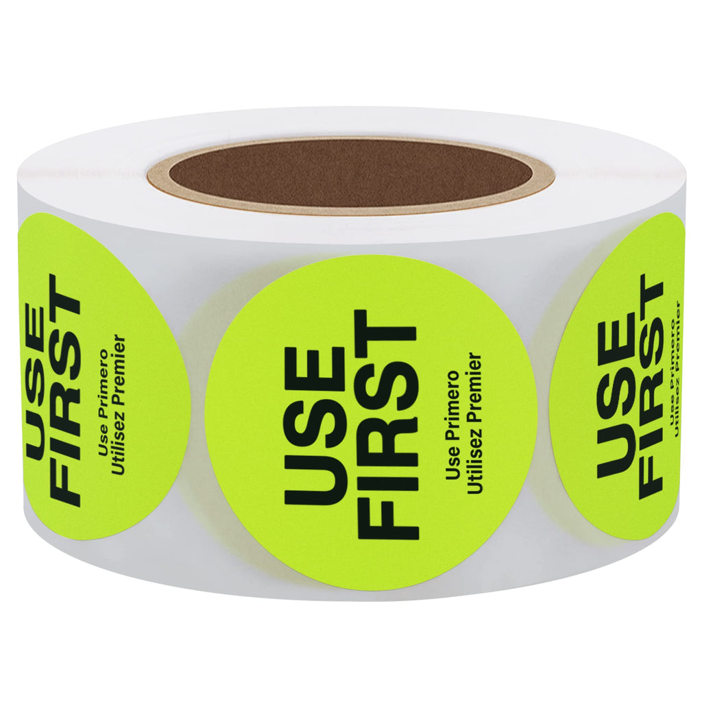 Hybsk Fluorescence USE First Stickers Restaurant Food Service FIFO Label 1.5 Inch Total 500 Labels Per Roll (Fluorescence Yellow) Fluorescence Yellow