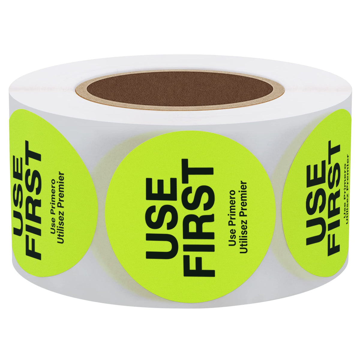 Hybsk Fluorescence USE First Stickers Restaurant Food Service FIFO Label 1.5 Inch Total 500 Labels Per Roll (Fluorescence Yellow) Fluorescence Yellow