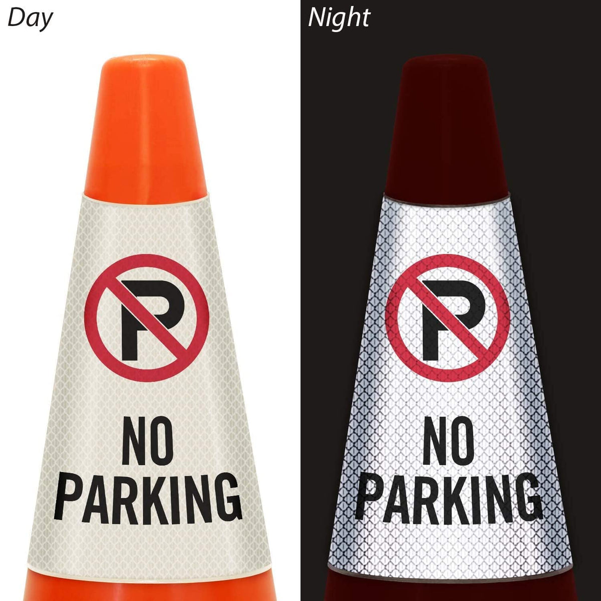 SmartSign 6-Pack "No Parking" Reflective Cone Message Sleeve Collar with Symbol, 360-Degree Visibility, Non-Adhesive Vinyl Signs for Traffic Safety Cones, 3-Side Print [Cone Not Included] Pack of 6 No Parking