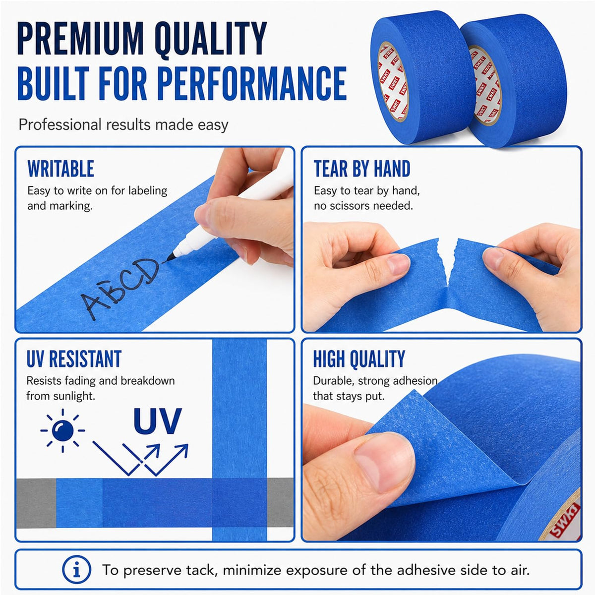 SWRT Blue Painters Tape 2 Inch Wide – 24 Rolls x 55 Yards (1320 Total Yards), Clean Removal Masking Tape for Sharp Paint Lines on Walls, Trim & Baseboards, Easy Tear for DIY & Home Renovation Projects