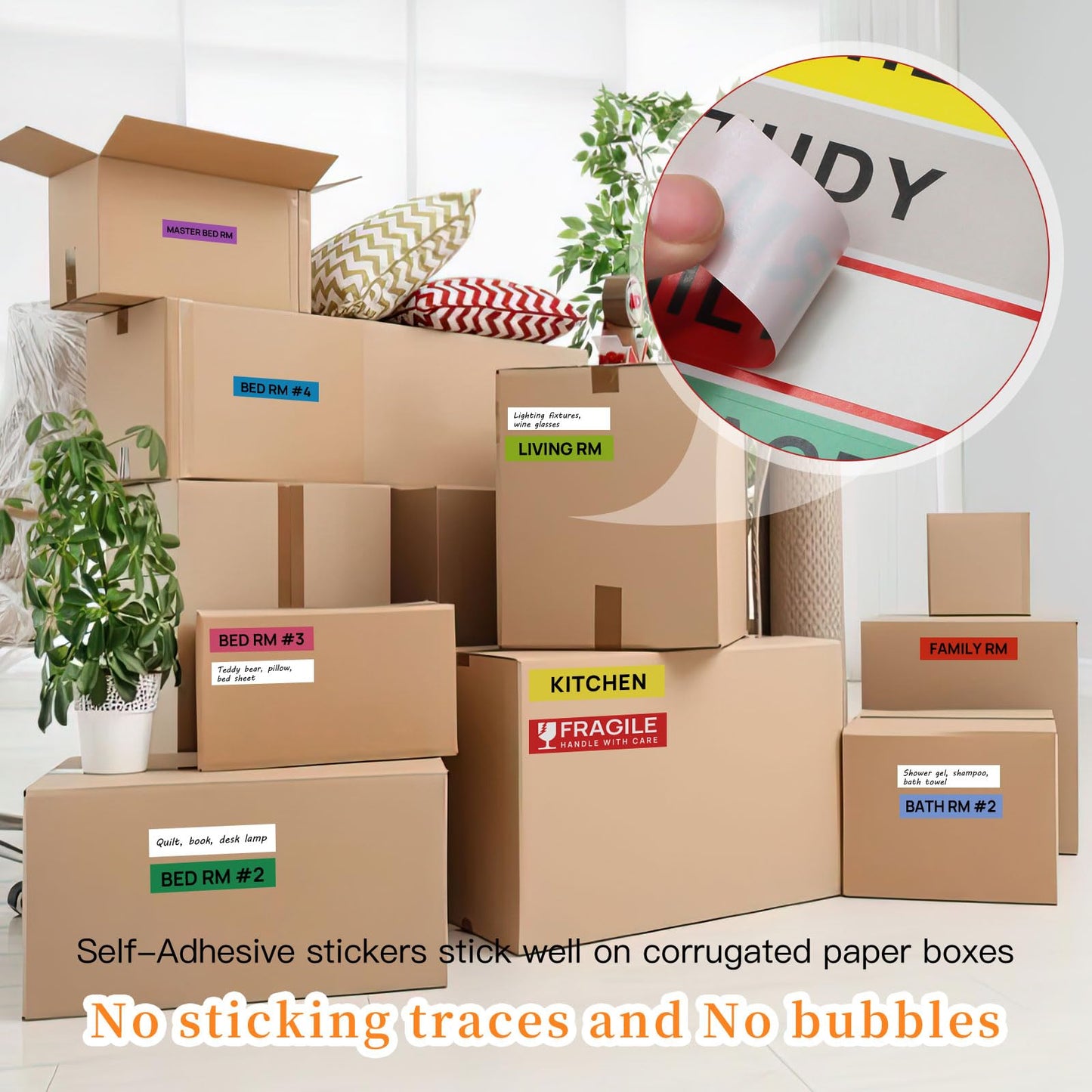 160PCS Color Coded Moving Labels, Packing Stickers for Boxes, Home Moving Helper (1" x 4.5")