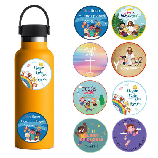 Spanish Christian Stickers for Kids | 2 Inch Jesus Bible Verse Stickers | 8 Designs Scripture Faith Quotes Labels for Church,Sunday School (80pcs) Kids Jesus Sticker