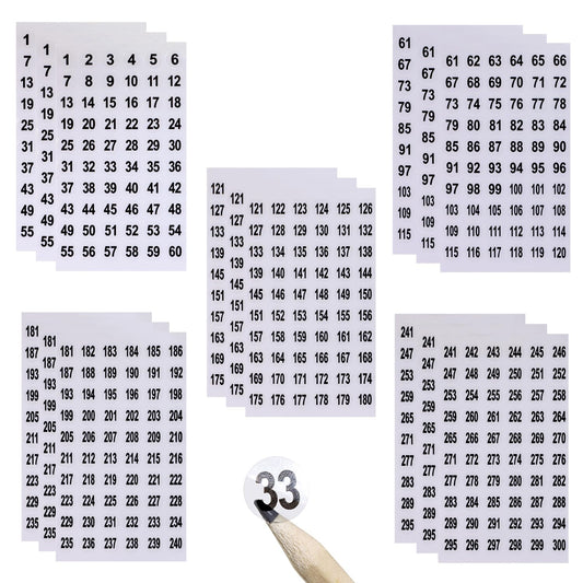 Mini Skater 15 Sheets 1 to 300 Small Round Clear Consecutive Number Stickers Self Adhesive Labels Inventory Storage Stickers for Organizing Nail Polish Bottles Office Classroom Supplies