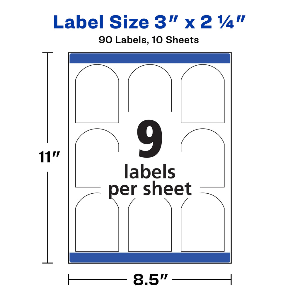 Avery Arched Labels, Sure Feed Technology for Laser Printers, Water Resistant, 3" x 2.25", 90 Labels (22809) One Size