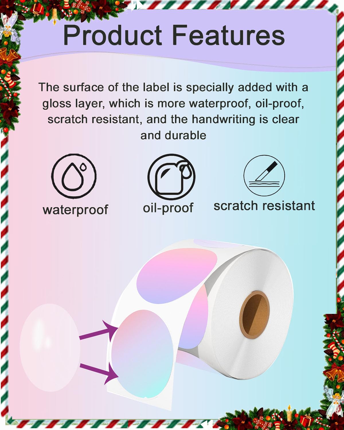 2PCS 2''×2'' Round Thermal Sticker Labels, Self-Adhesive 2 Inch Circle Thermal Labels, Multi-Purpose Sticker Labels for DIY Logo Design,Name Tag,QR Code, 600 Labels/1 Roll,Gradient
