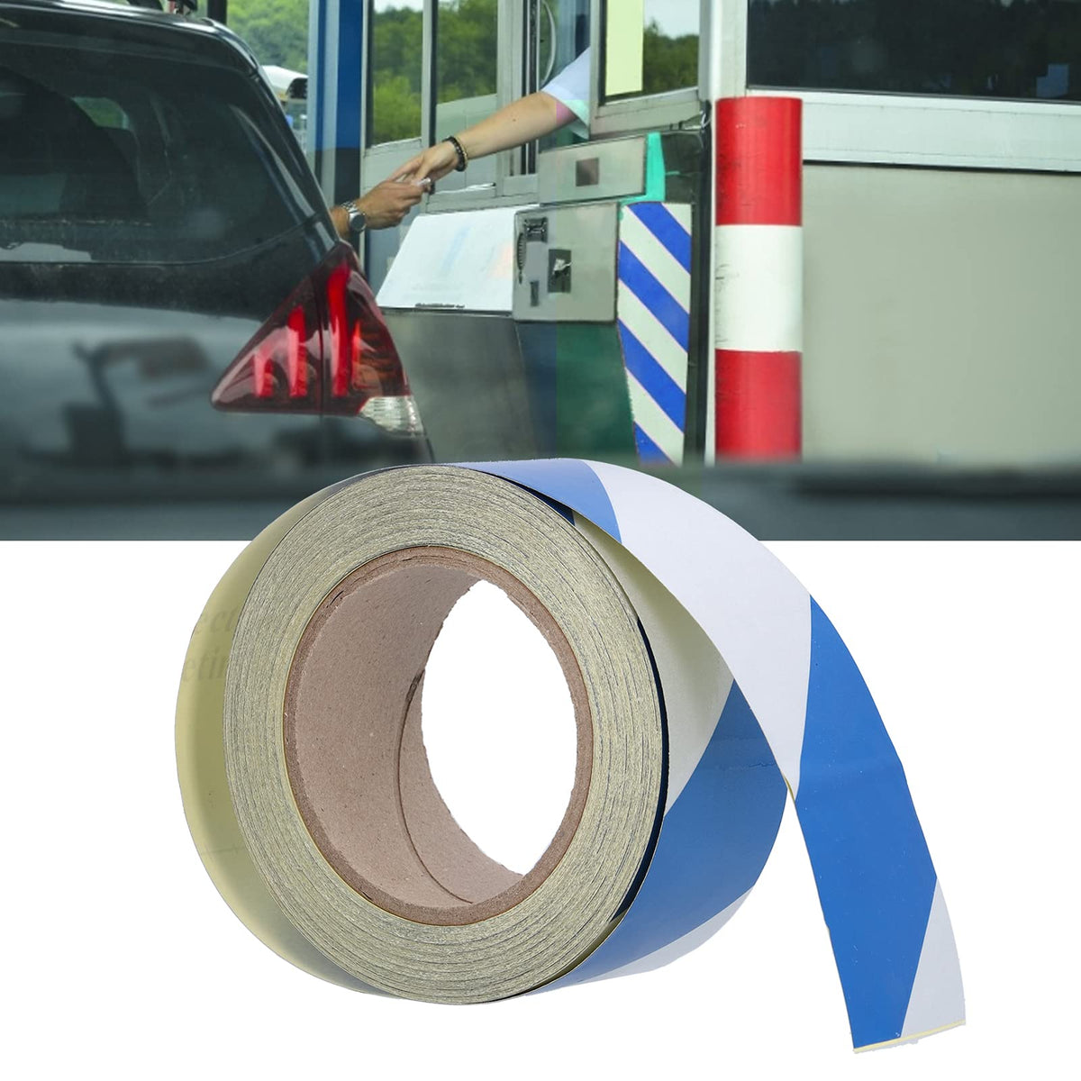 Safety Warning Stripe Tape, 2In x 98Ft High Visibility Barricade Adhesive Tape Blue & White Strong Grip Abrasive for Floor Walls Pipes 1Pc