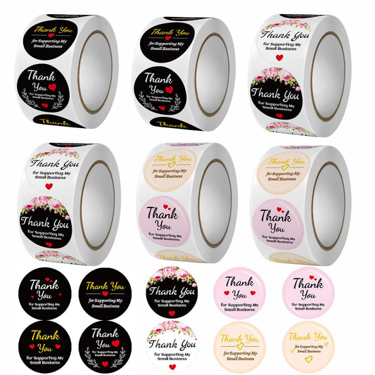 6Rolls Round Thank You Stickers, 3000Pcs Adhesive Labels for Envelopes, Gift and Crafts Packing