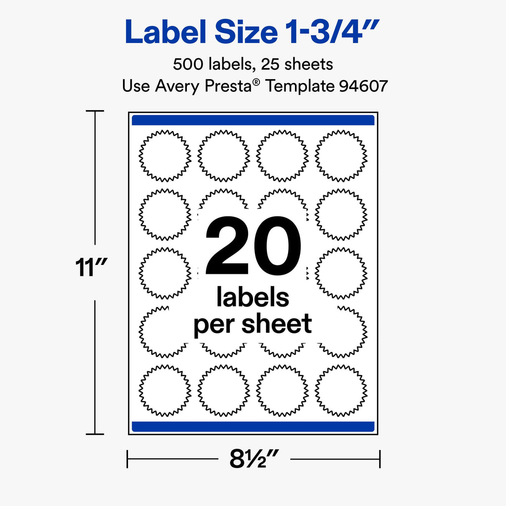 Avery® Matte White Starburst Labels, 1.75", 500 Total 500 labels