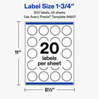 Avery® Matte White Starburst Labels, 1.75", 500 Total 500 labels