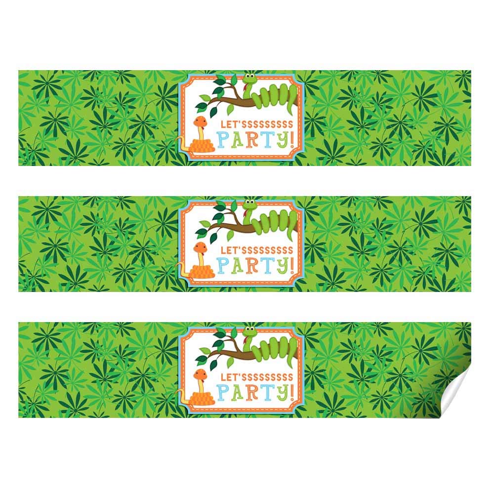 Snake Themed Birthday Party Waterproof Water Bottle Sticker Wrappers, 20 1.75" x 8.5" Wrap Around Labels by AmandaCreation