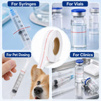 500 Pcs Clear Syringe Red Dose Line Labels Roll 0.5"x1.5"