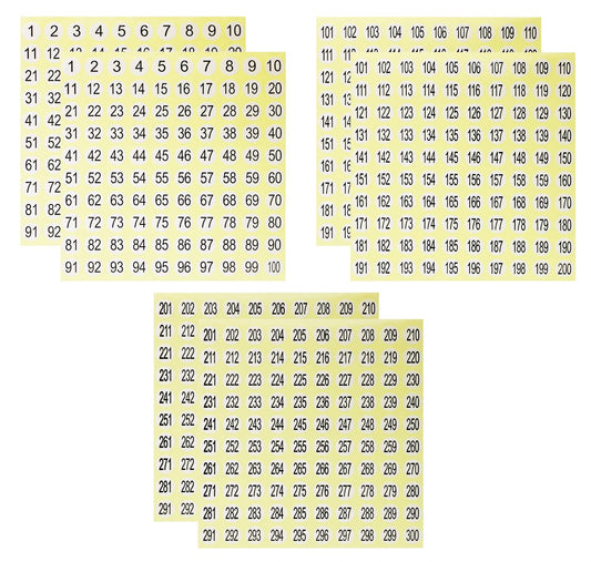 Mini Skater 1-100,101-200, 201-300, 6 Sheets 2/5 Inch Small Self Adhesive Vinyl Consecutive Number Stickers Labels for Storage Reward Charts Jars Board Game Nail Polish Swatch Sticks