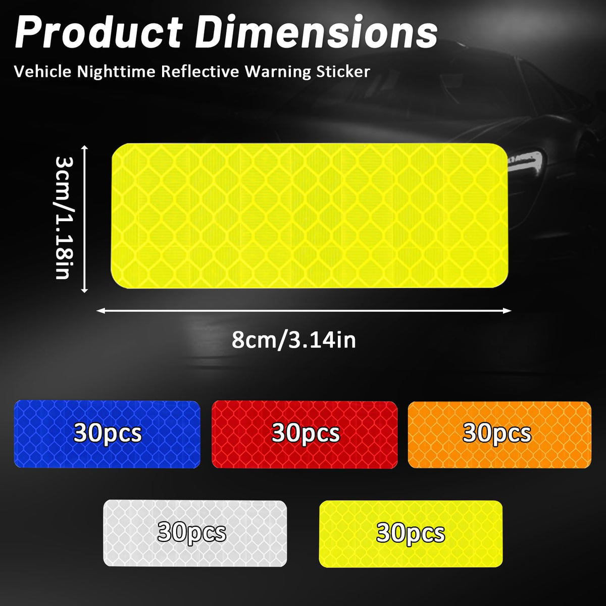 150PCS Safety Reflective Stickers, Waterproof Reflective Tape for Car Bike Motorcycle Reflectors for Mailbox Post, Golf Cart and Trailer Helmet, 3.15 x 1.18 Inch Multicolour