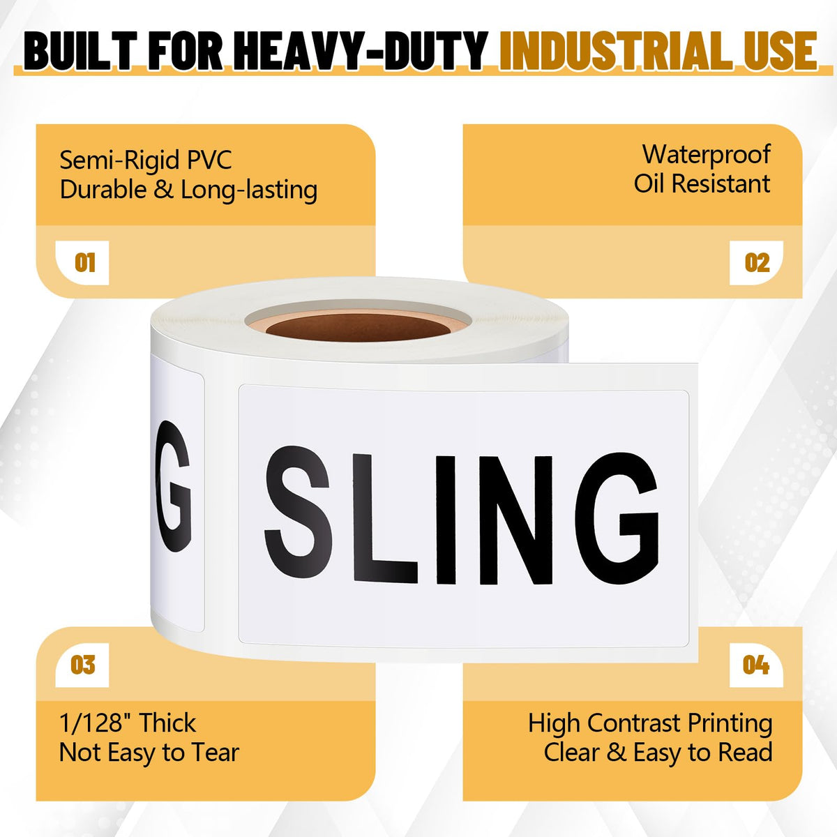 200 Pcs 2" x 3" Semi-Rigid PVC Sling Stickers Labels, 1/128" Thick Industrial Lift Identification Sling Stickers for Rigging, Crane, Boat, Warehouse, Lifting Straps & Heavy Duty Equipment