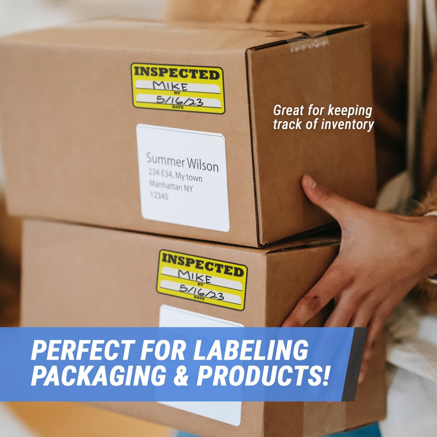 Inspection Stickers (3 x 1.5 inch, Rectangular, Yellow - 1200 Labels) Inspection Stickers with Writable Space By & Date for Inventory, Quality Control, Warehouse, Shipping & Handling - Strong Adhesive 4 Rolls