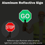 T&R (2 Pack) Stop and Go Sign with Handle, 13 x 13 Inches Double Sided Stop/Slow Traffic Sign, Rust Free Aluminum Reflective, Weather Resistant, Waterproof, Fade Resistant, Easy to Mount. 13" x 13" - 2 Pack - Stop/Go