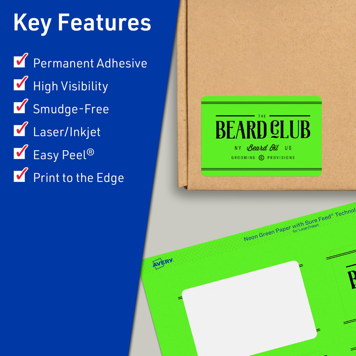 Avery® Printable Rectangle Labels, Sure Feed® Technology, 1-1/2" x 3-3/4", Neon Green Labels, Print-to-The-Edge, Laser/Inkjet Printable, 400 Total, Great for Mailing and Candles 400 labels